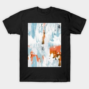 New dawn white & bright - fluid painting pouring image in white, orange and sky blue T-Shirt